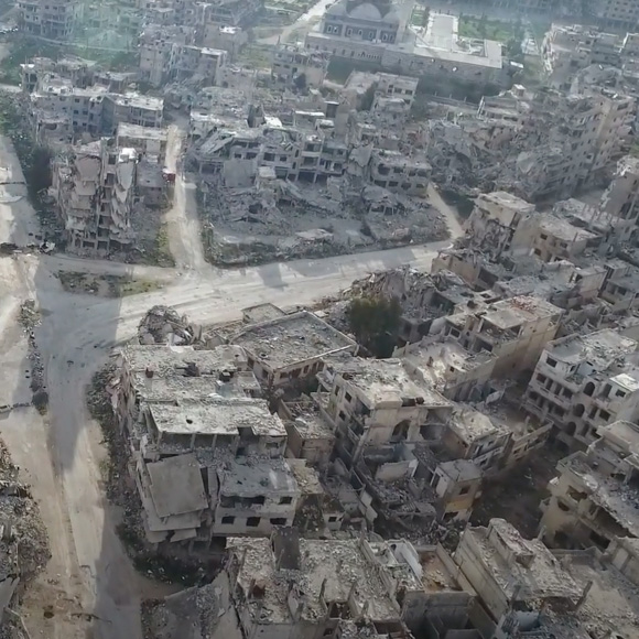 Aerial photo of Homs showing the destruction after years of war.